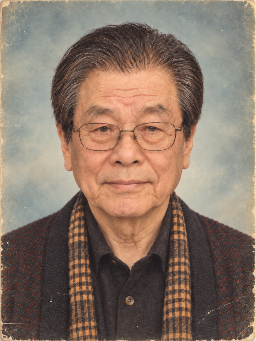 옅은 미소를 짓고 있는 노인의 오래된 사진